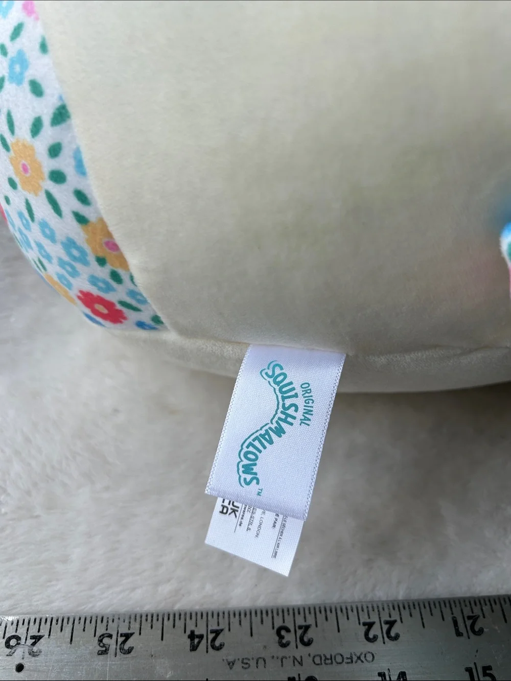 Kelsa Plush Cat Squishmallow Pillow - Cream & Light Blue Floral Accent - Brand